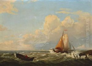 Zeilboten Voor De Haven by Hermanus Koekkoek