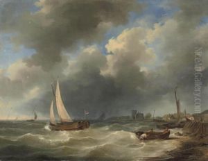 Sailing Vessels In A Stiff Breeze by Hermanus Koekkoek