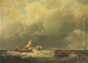 Coastal Scene With Fishing Vessels by Hermanus Koekkoek