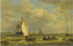 Fishermen Near The Coast by Hermanus Koekkoek