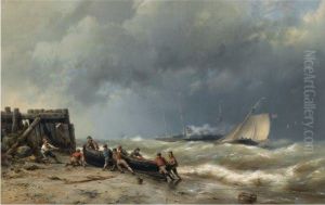 Pulling The Boat Ashore by Hermanus Koekkoek