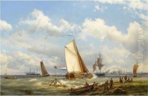 A Busy Harbour, Middelburg by Hermanus Koekkoek