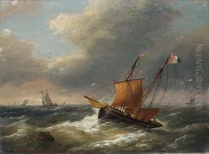 Bateaux De Peche Par Mer Agitee by Hermanus Koekkoek