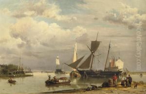 Near Groningen: Loading The Two-master On A Calm Day