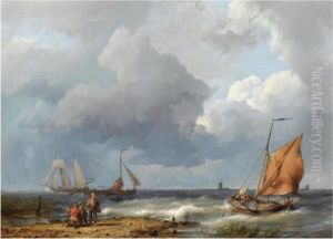 Shipping Off The Coast In Stormy Weather by Hermanus Koekkoek