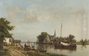 A Village Along A Calm River In Summer