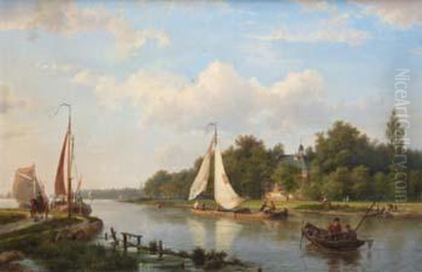 Koekkoek, Snr. , River Scene With Fishermen - view 1