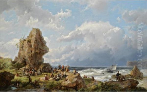 Many Shipwrecked Figures On A Rocky Coast - view 1