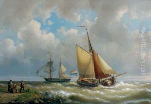 Sailing Along A Coast, A Two-master In The Distance