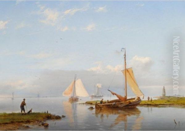 A River Landscape With Sailing Vessels - view 1