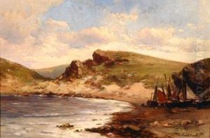 Rocky Coastal Inlet With Beached Boats