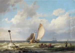 Sailing Boats On Breezy Waters by Hermanus Koekkoek