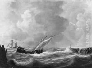 S Ein Dreimaster Und Ein
Fischkutter In Kustennahem Gewasser. Ol Auf Holz. H 36; B 48 Cm. Tafel by Hermanus Koekkoek