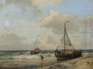Fishing Boats At Low Tide by Hermanus Koekkoek
