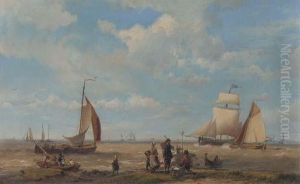 Shipping In A Breeze With Figures In The Foreground Shipping In A Breeze With Figures In The Foreground