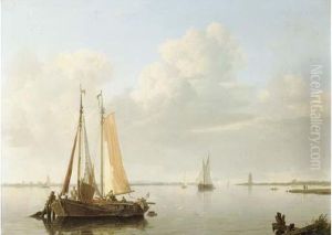 A Calm: Fishing Vessels At Anchor In A River Estuary
