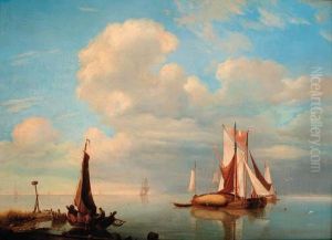 Hay Barges Anchored In A Calm On The Scheldt