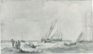 Shipping In A Strong Breeze by Hermanus Koekkoek