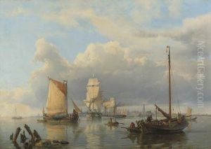 Shipping On The Scheldt With Antwerp In The Background