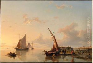 Sailingvessels At The Entrance Of The Harbour; Towards The Opensea