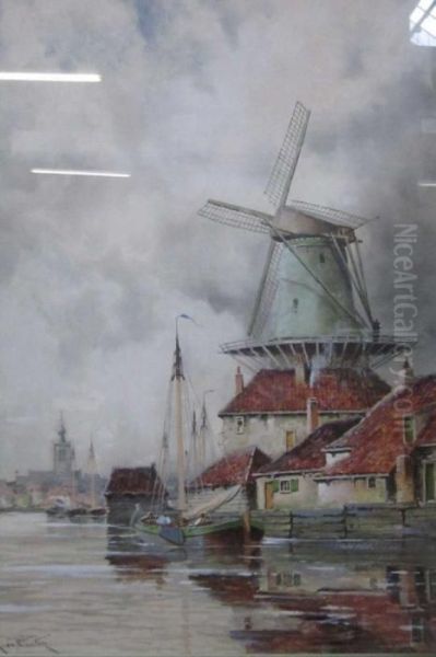 Dutch Harbour Scene With Windmill - view 1