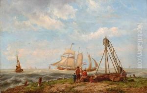 Ships On Choppy Waters by Hermanus Jr. Koekkoek