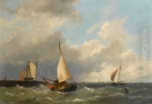 Small Craft Caught In A Stiff Breeze Off Theharbour Mouth by Hermanus Jr. Koekkoek