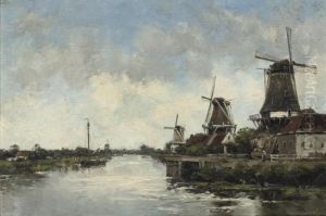 Windmills By A River by Hermanus Jr. Koekkoek