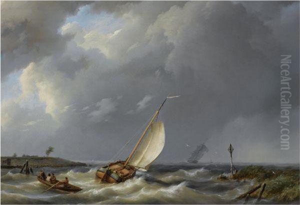 A Fishing Vessel Heading Into Open Waters, A Two-mast In The Distance - view 1