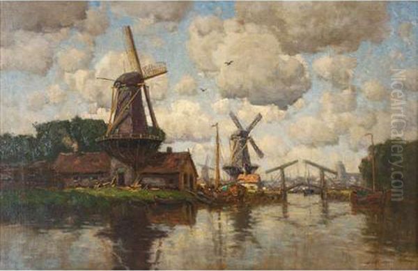 Windmills Along A Canal - view 1