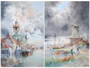 "amsterdam" And "papendrecht" by Hermanus Jr. Koekkoek