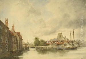 Louis Van Staaten Near Rotterdam,harbour Scene With Sailing Barges by Hermanus Jr. Koekkoek