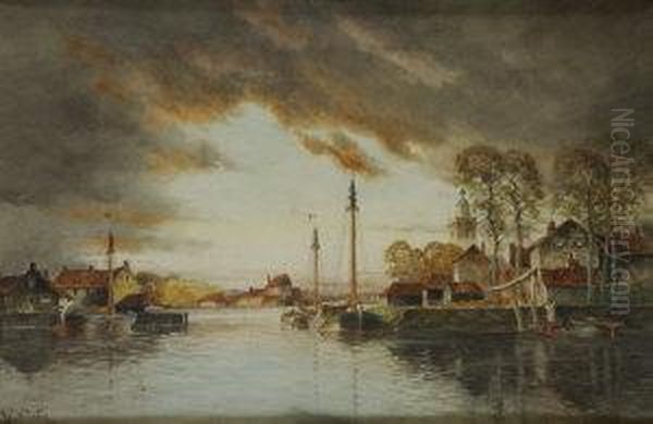 Dutch Estuary With Fishing Boats - view 1