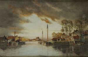 Dutch Estuary With Fishing Boats