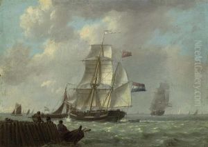 Schiffe Vor Der Kuste. by Hermanus Jr. Koekkoek