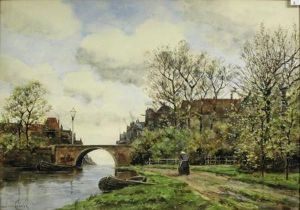 A Dutch Canal With A Figure And Boats A Dutch Canal With A Figure And Boats