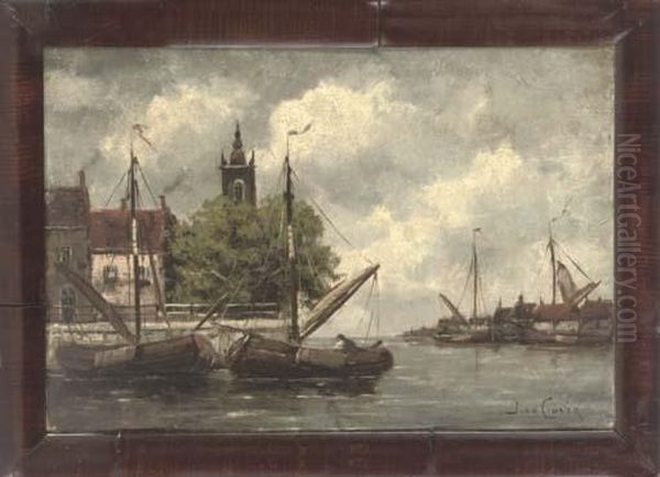 In The Harbour, Evening; A
Figure On A Coastal Track; A Dutch Harbour; Windmills, A Coastal Town - view 1