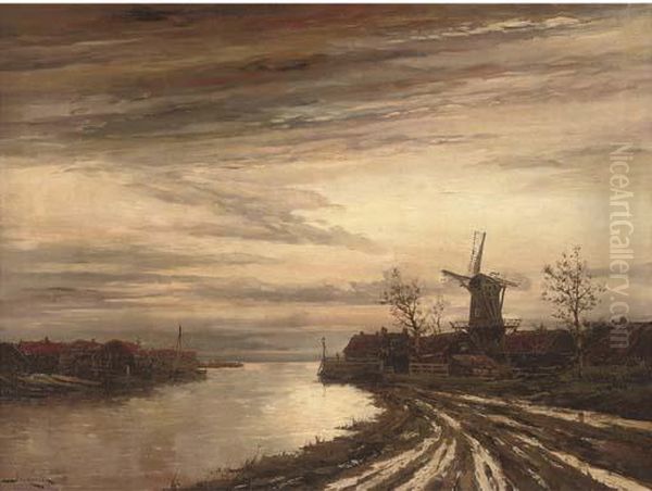 A Dutch Canal Town At Dusk - view 1