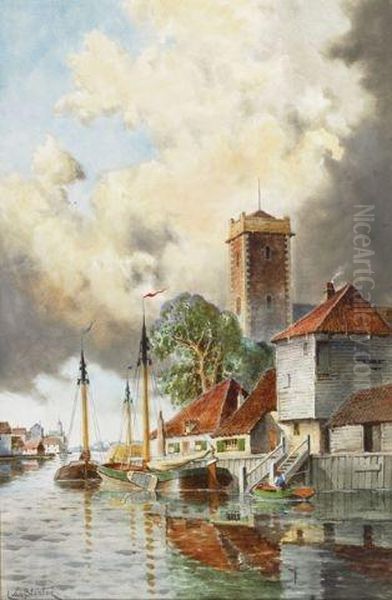 Fishing Boats In A Dutch Harbour With Tower - view 1