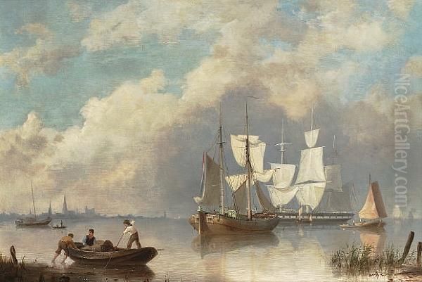 Shipping At Anchor With Fishermen In A Rowing Boat - view 1