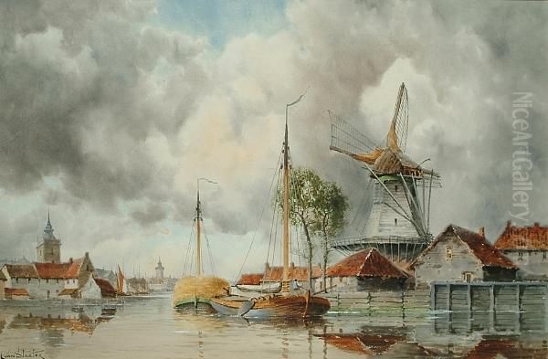 Hay Barges Down A Dutch Canal - view 1