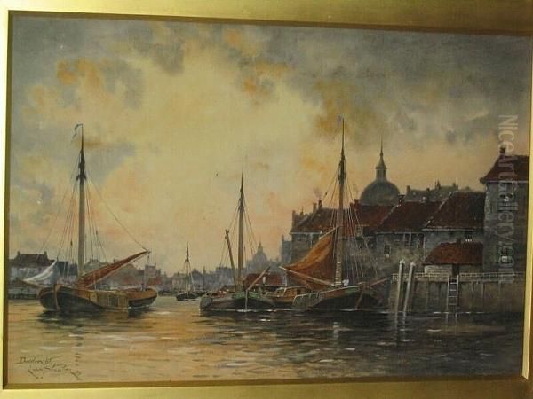 'dordrecht' - Canal Scene With Shipping And Buildings - view 1