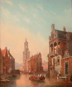 Dutch Townscape From The River by Hermanus Jr. Koekkoek