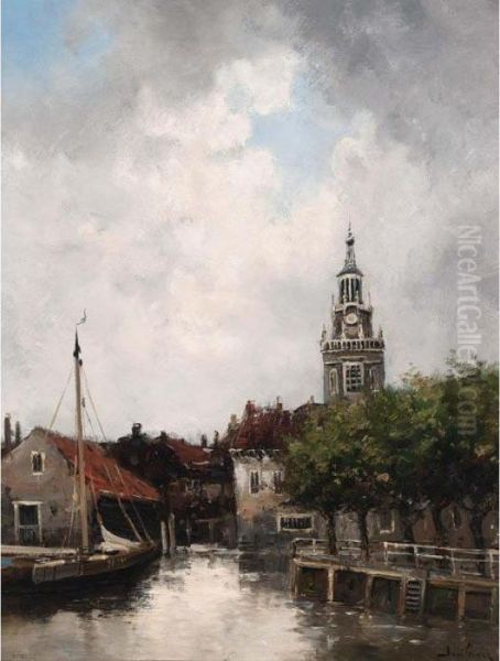 A View Of A Boat In A Harbour Near A Town - view 1