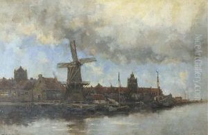 A View Of A Dutch Town Along A River