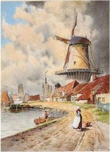 Dutch Canal Scenes by Hermanus Jr. Koekkoek