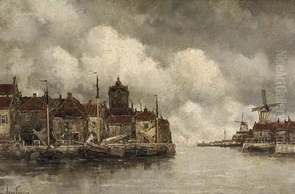 Moored Vessels Along A Quay In A Dutch Town - view 1