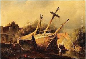 Attributed To , Shipwreck, Oil On Board, 25 X 31.5 Cm.; 10 X 12 1/4 In by Hermanus Jr. Koekkoek