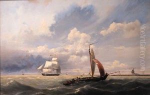 Shipping Off The Coast, With The Hoofdtoren, Hoorn Beyond by Hermanus Jr. Koekkoek