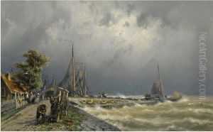 Entering Volendam Harbour by Johannes Hermann Barend Koekkoek